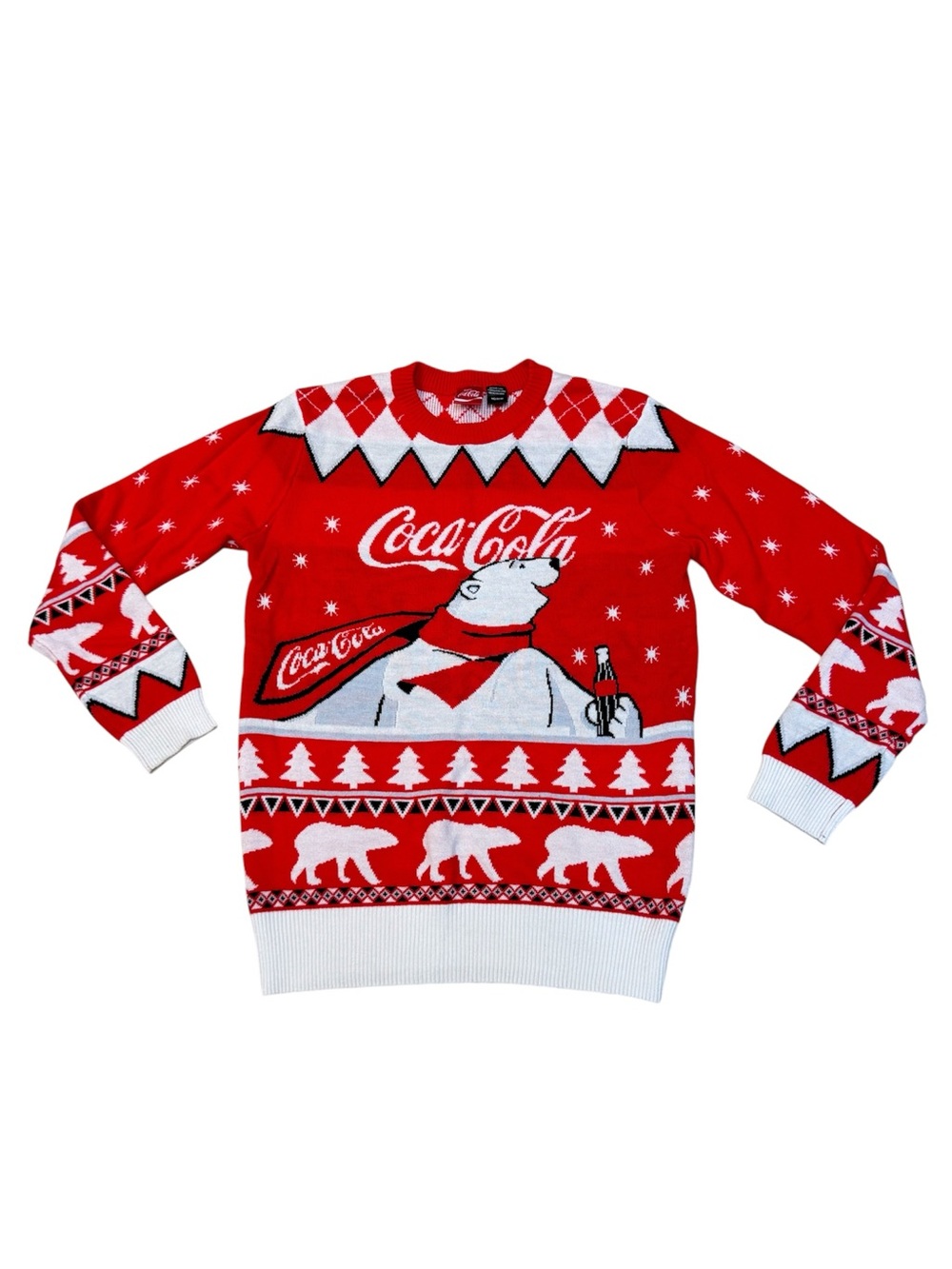 Coca-Cola Holiday Polar Bear Red White Ugly Christmas Sweater Unisex Medium